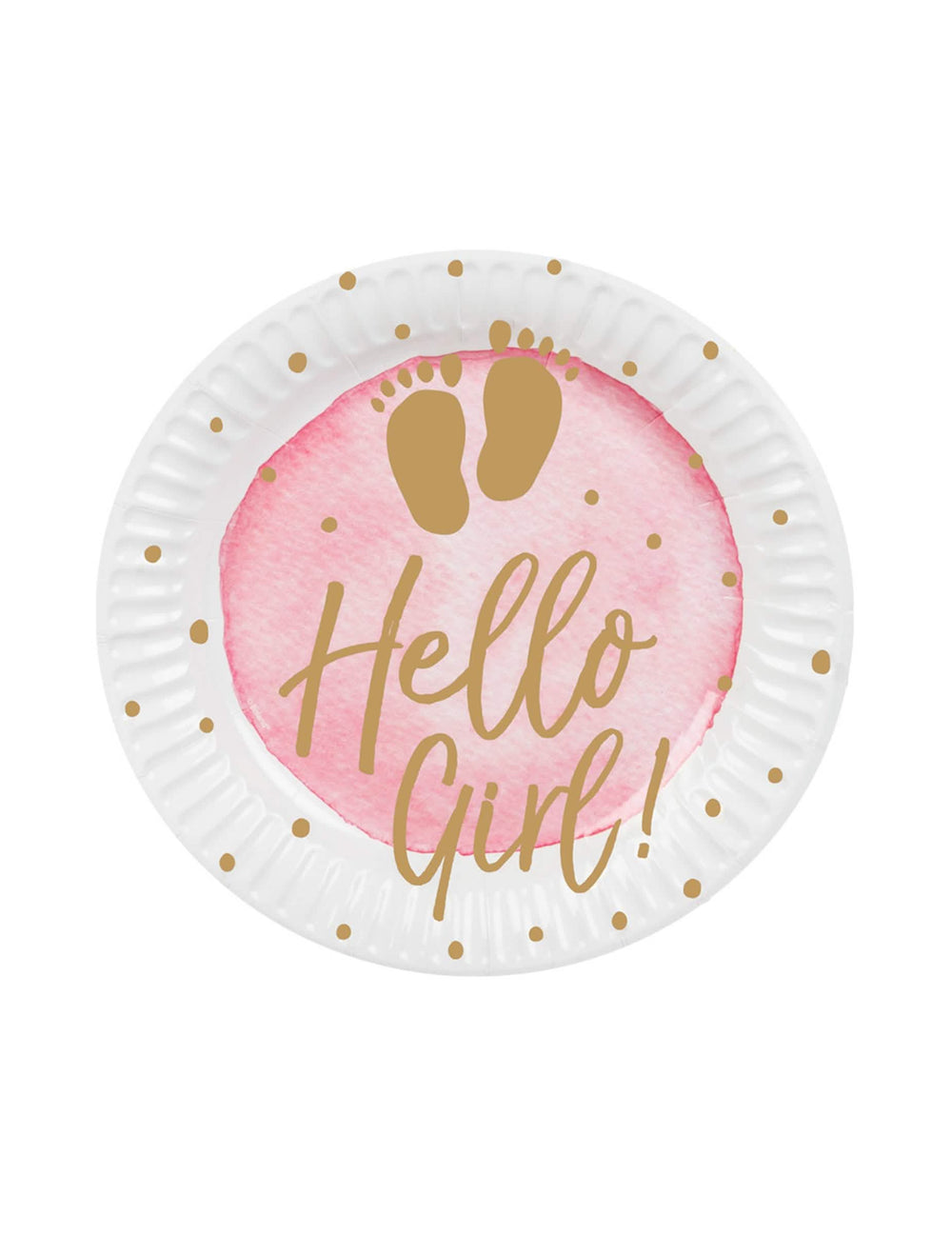 Хартиени чинии Hello Girl за бебешко парти розов и злато