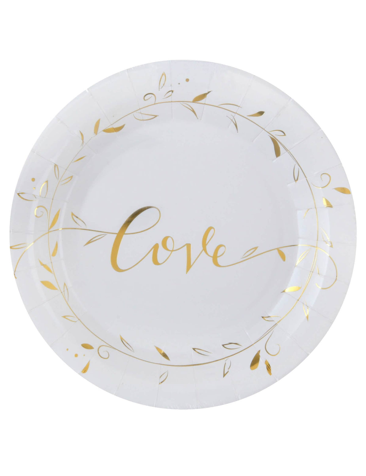 Assiettes en carton Just Married pour mariage blanches et dorées métallisées