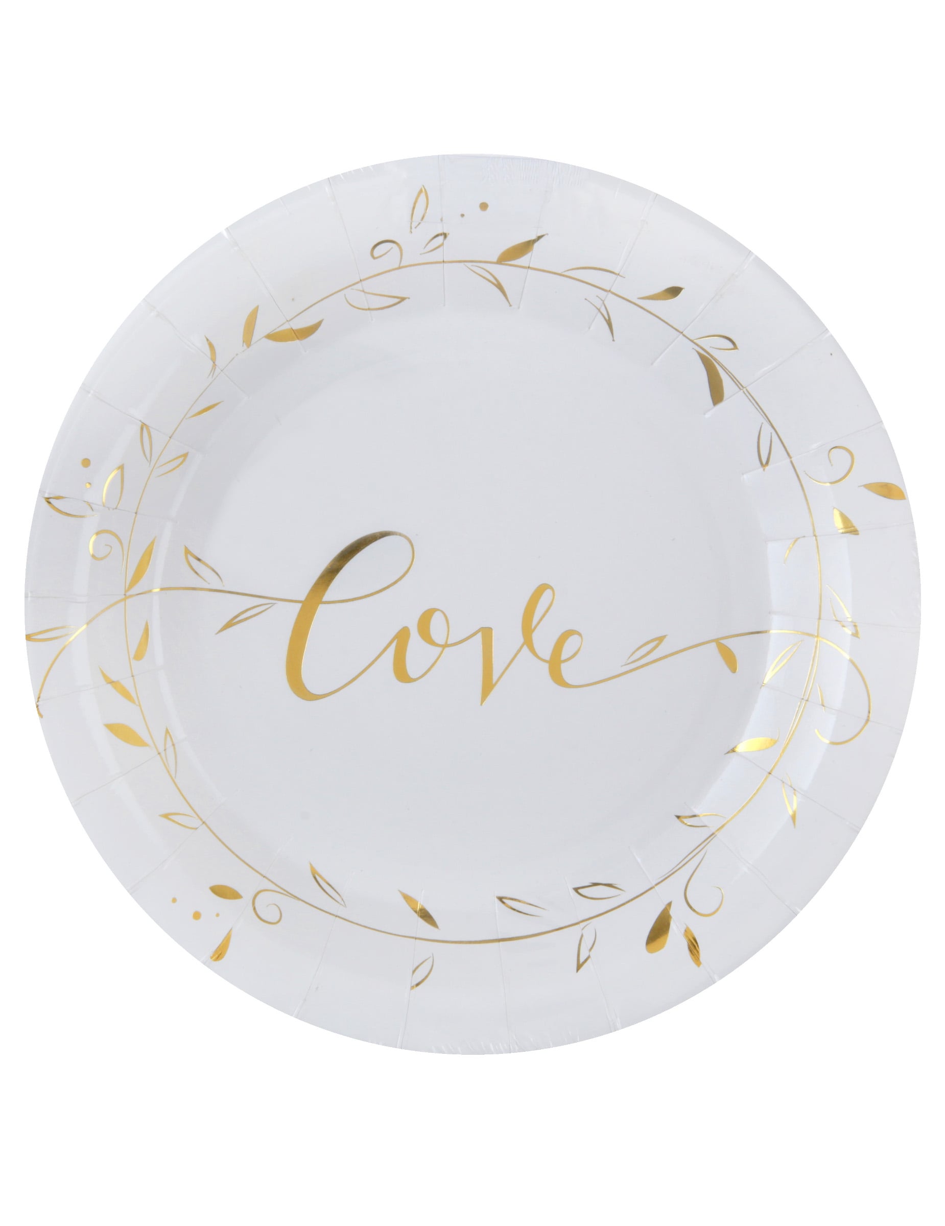 Assiettes en carton Just Married pour mariage blanches et dorées métallisées