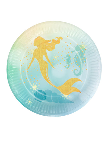 10 златни хартиени чинии с русалка 23 cm
