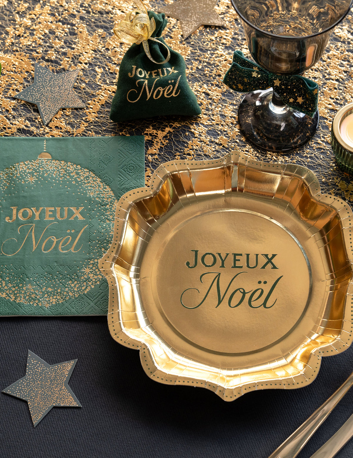 10 assiettes Noël Étincelant vert sapin 21 x 21 cm
