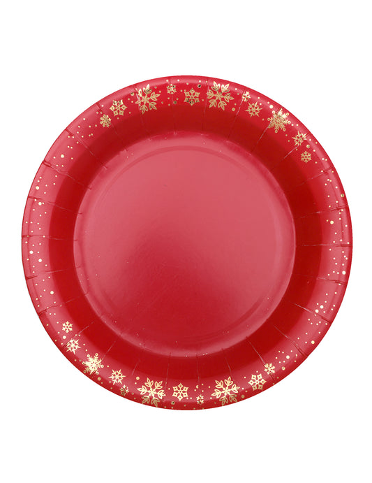 Assiettes en carton flocon d'or pour Noël rouge et doré