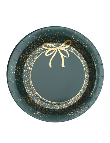 10 зелени и златни коледни хартиени чинии 23 cm шикозен дизайн