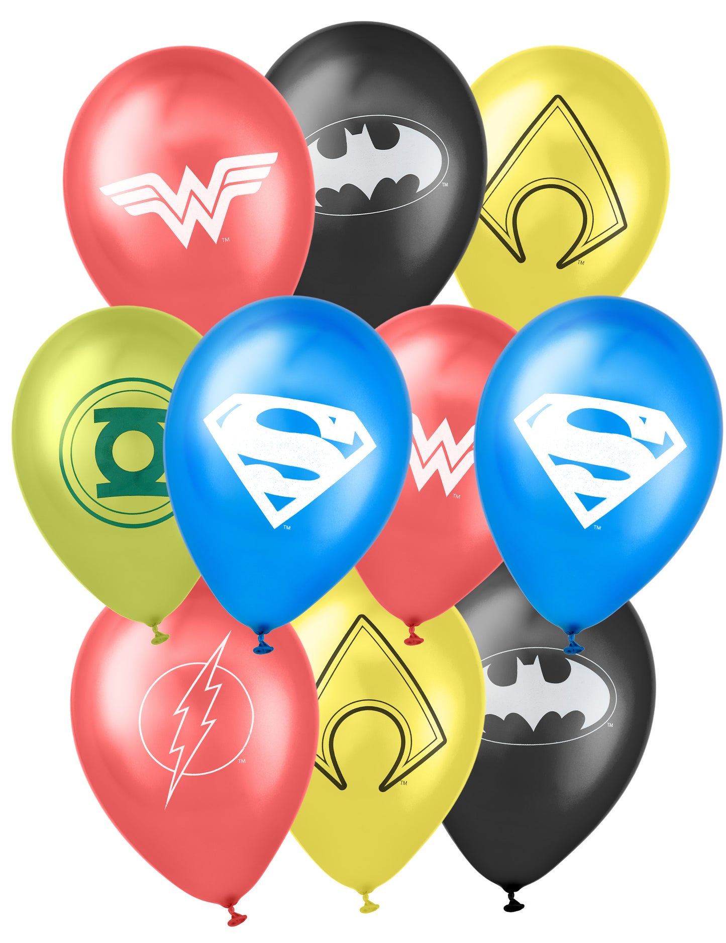 Lot de 10 ballons latex Justice League multicolores avec logos de super-héros