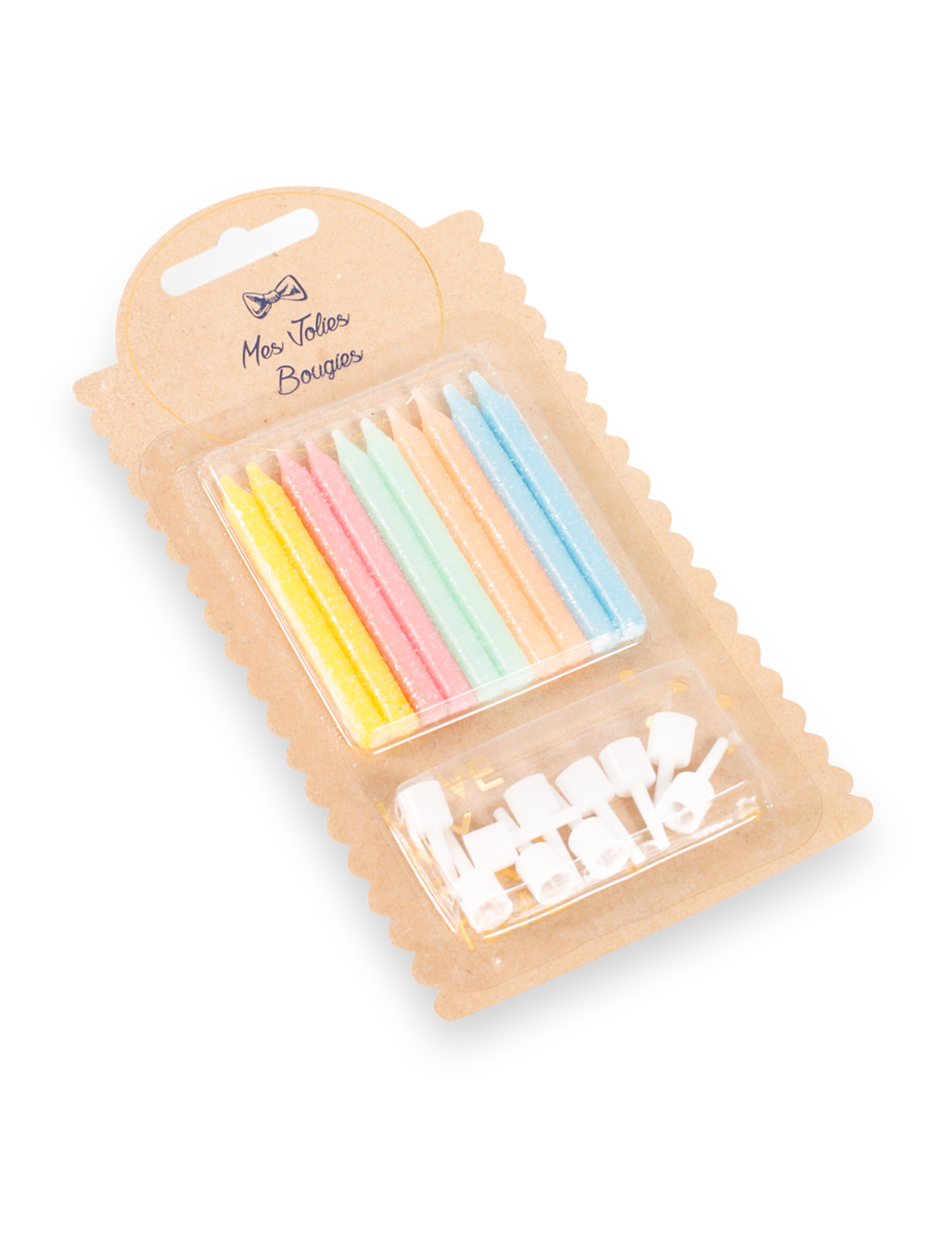 10 bougies avec bobèches pour gâteau multicolores pailletées