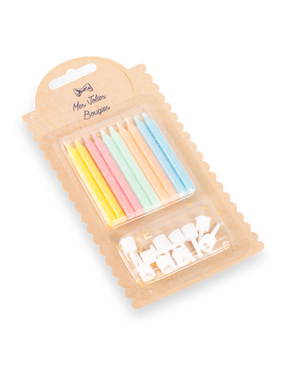 10 bougies avec bobèches pour gâteau multicolores pailletées