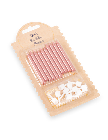 10 свещи с блестящи розово-златни бобеши 6 cm рожден ден