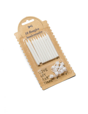 10 бели свещи с 6 бобеша cm за рожден ден