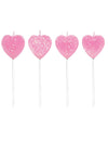 Bougies sur pics cœurs pour fête roses à paillettes