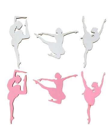 10 дървени конфети за маса с балерини 1 x 2 cm розово и бяло