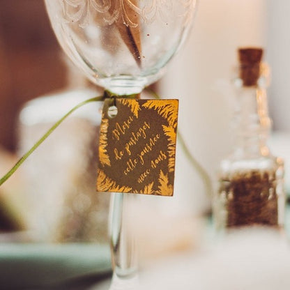 10 етикета за благодарност от каки пампас хартия и сатенена панделка за сватба