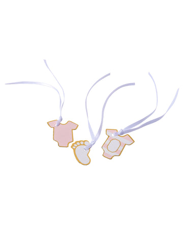 10 етикета "Little Wonder" на райета в розово и златисто, 3 x 1,7 cm с панделки