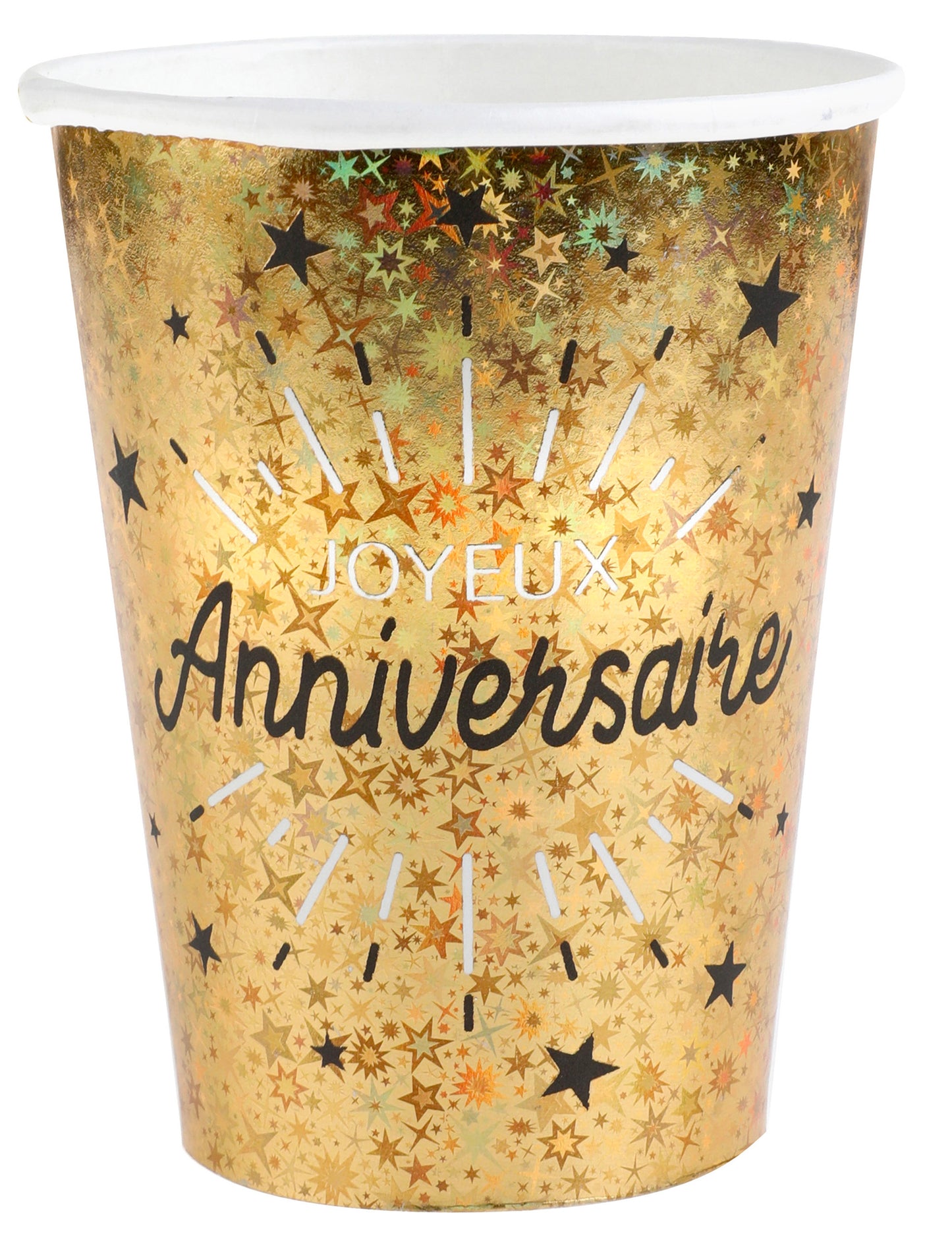 10 празнични черно-златни картонени чаши "Честит рожден ден"