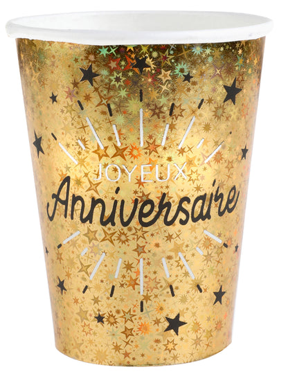 10 празнични черно-златни картонени чаши "Честит рожден ден"