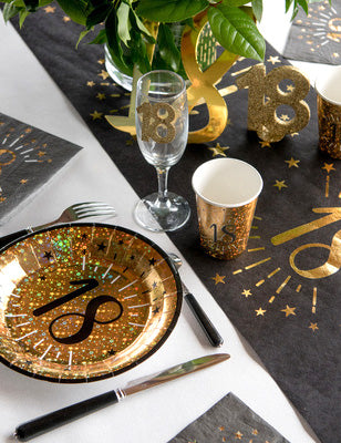 10 празнични черно-златни картонени чаши "Честит рожден ден"