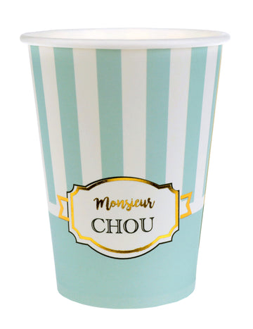Gobelets en carton Monsieur Chou pour baby shower menthe à rayures