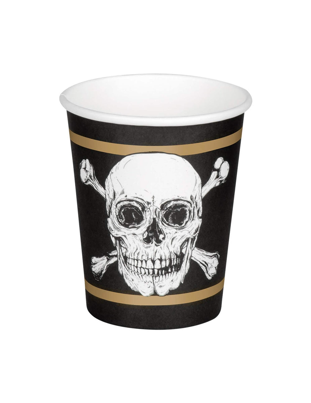 Изглед отпред на картонена чаша Pirate Jolly Roger