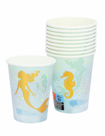 10 gobelets en carton sirène bleu doré