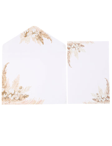 10 покани с пампас и памучни цветя 10 x 15 cm с пликове 