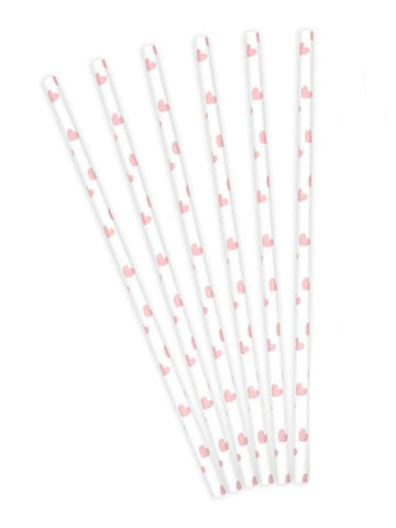 10 бели картонени сламки с розови сърца 19.5 cm Свети Валентин