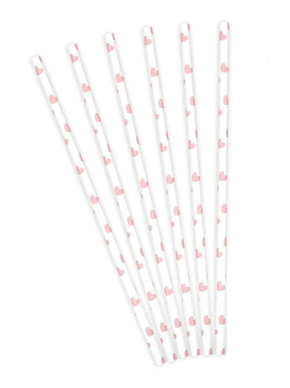 Pailles en carton Saint-Valentin pour fête blanches à cœurs roses