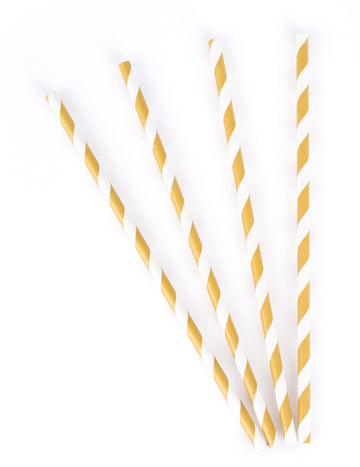 10 матови бели и златни раирани картонени сламки 19.5 cm