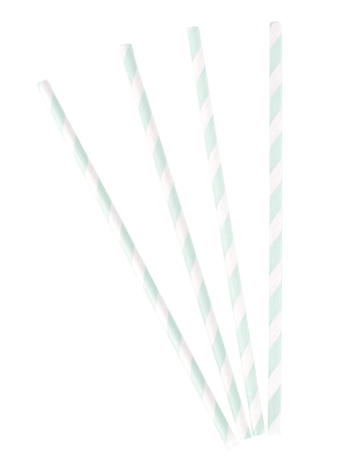 Pailles en carton rayées pour fête blanches et menthe