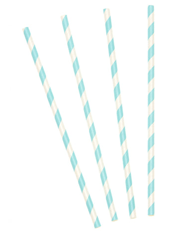 10 пастелни сини райета картонени сламки 19,5 см