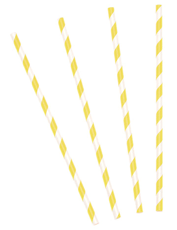 10 жълти раирани картонени сламки 19.5 cm за коктейли