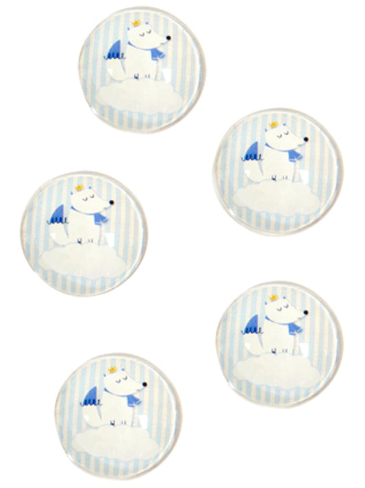 Pastilles décoratives en verre renard pour baby shower bleues à rayures
