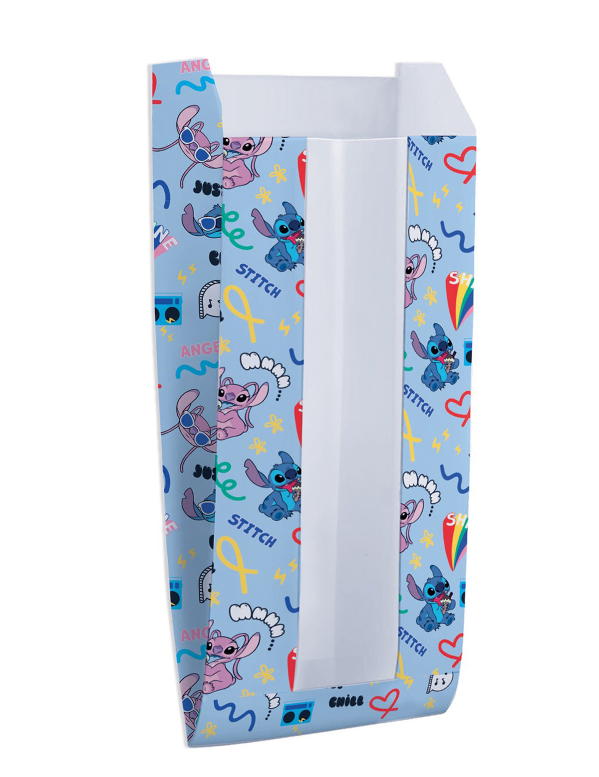 Хартиени торбички с прозорец Stitch за дете, сини, с мотиви Stitch и Angel