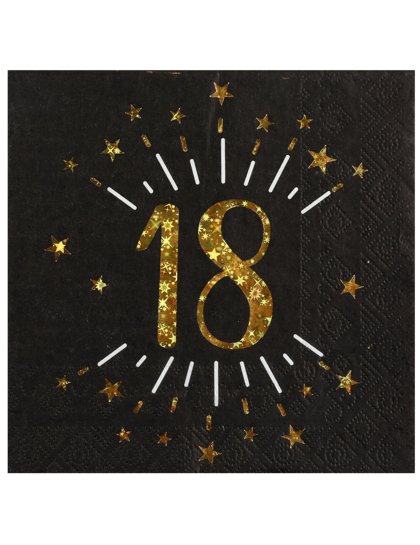 Serviettes papier joyeux anniversaire 18 pour fête noir et or avec étoiles dorées