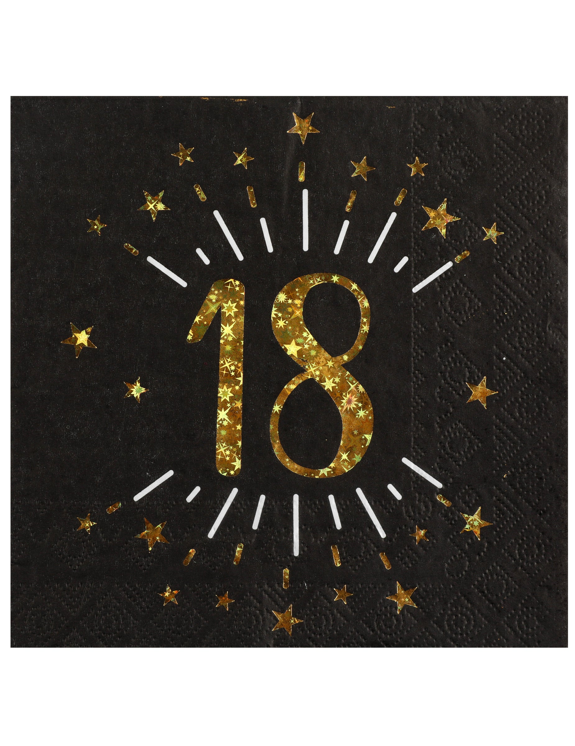 Serviettes papier joyeux anniversaire 18 pour fête noir et or avec étoiles dorées