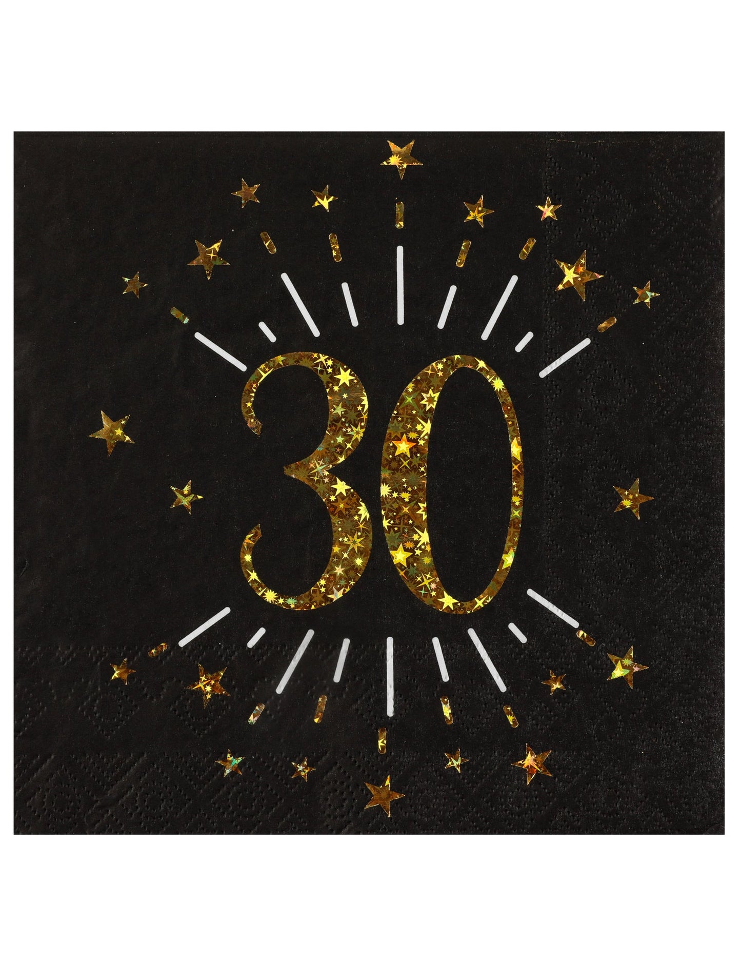 Serviettes papier joyeux anniversaire 30 pour adulte noir et or avec étoiles
