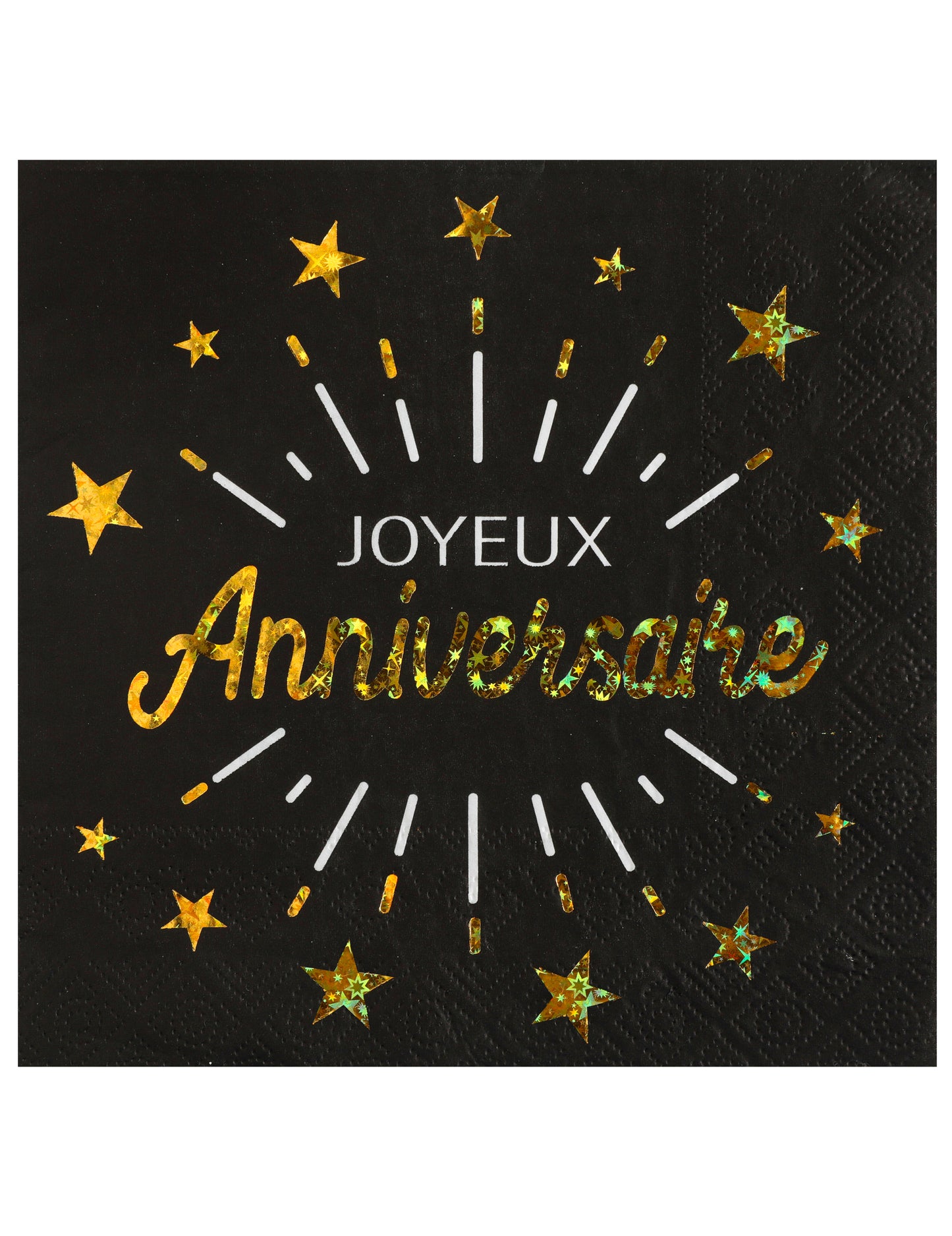 10 черни и златни хартиени салфетки „Честит рожден ден“, 33 x 33 cm със звезди