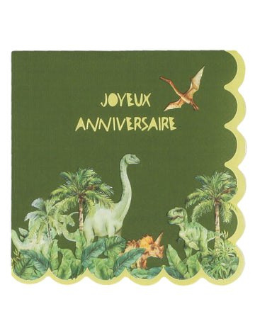 10 салфетки „Честит рожден ден“ с динозаври, 33x33 cm в назъбена хартия