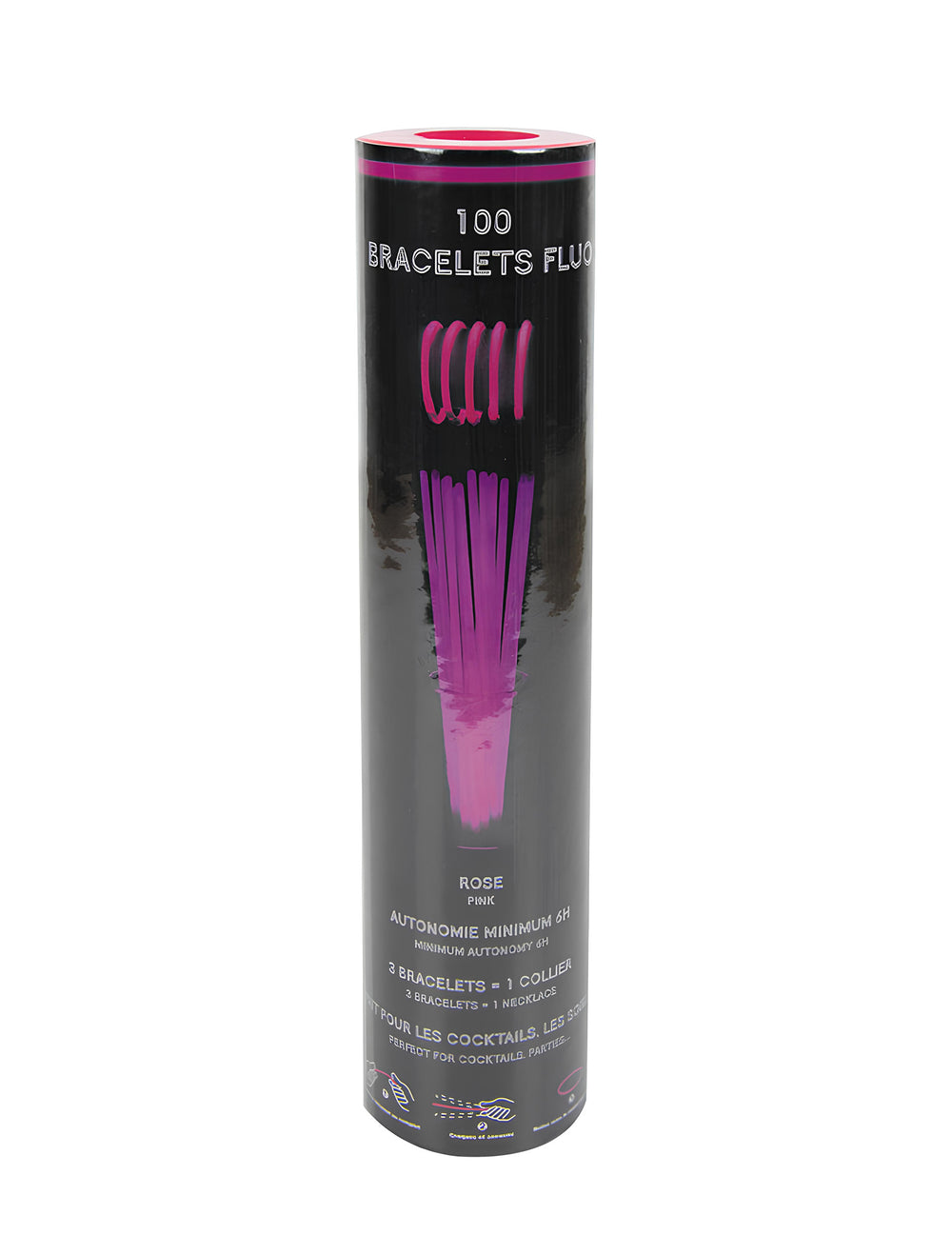 Tube de rangement des bracelets phosphorescents roses lot de 100