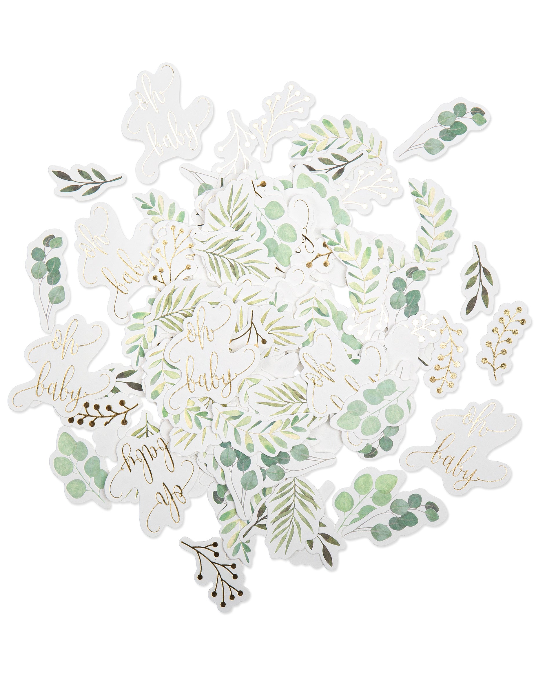 Confettis oh baby végétal et eucalyptus pour baby shower vert et or
