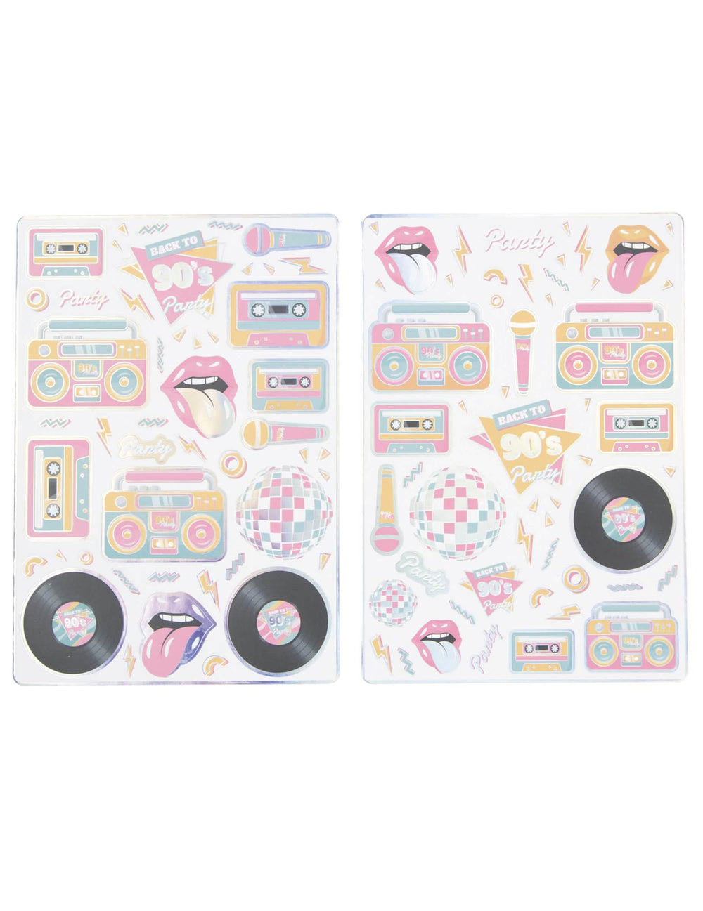 Stickers années 90 pour décoration de fête multicolores et holographiques