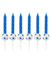 Bougies d'anniversaire football pour enfant bleues avec supports ballons