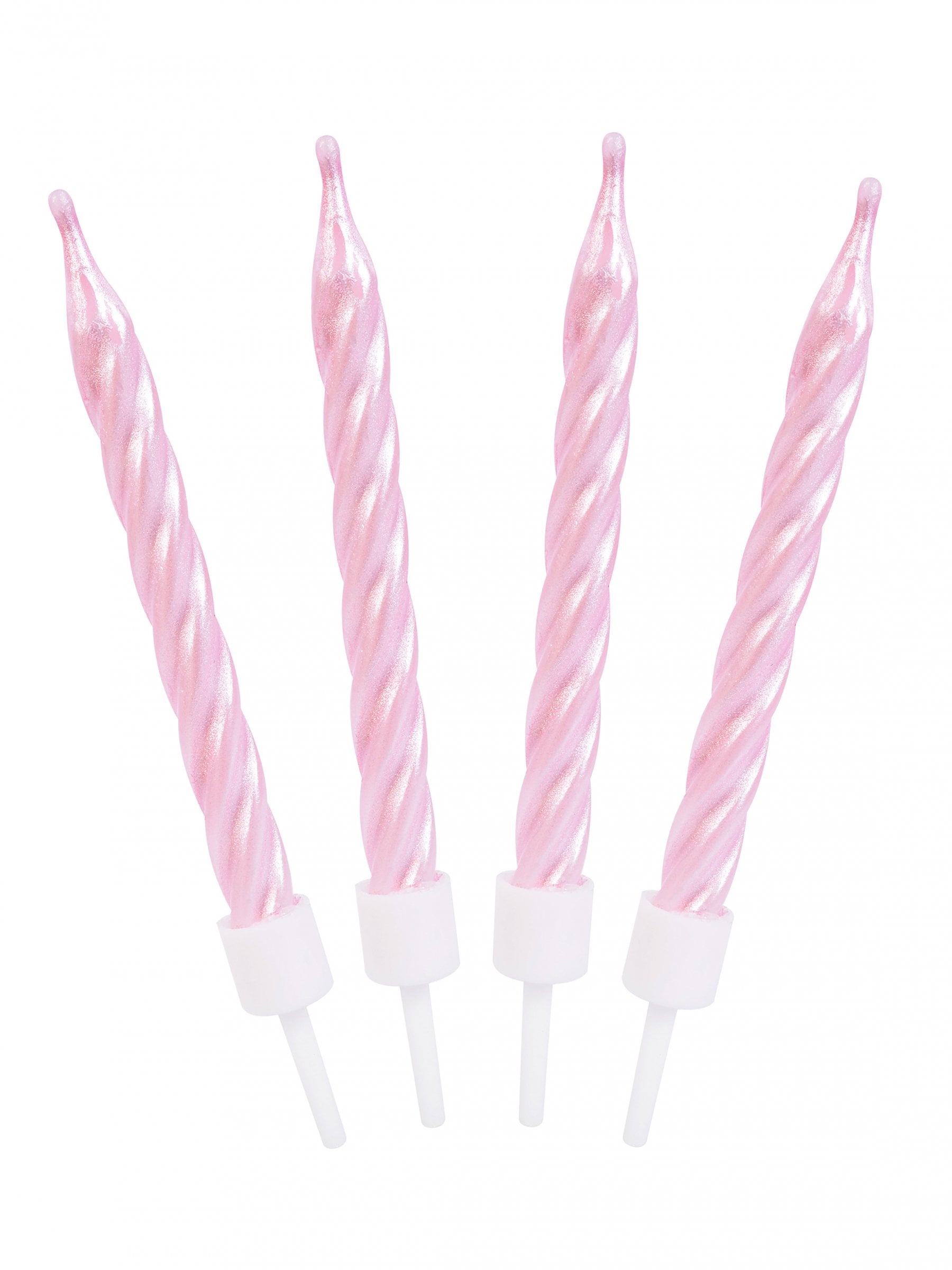 Gros plan des bougies d'anniversaire spirales roses nacrées
