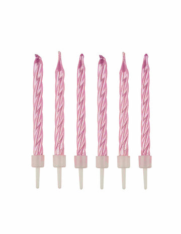 12 перленорозови спираловидни свещички за рожден ден 6 cm 