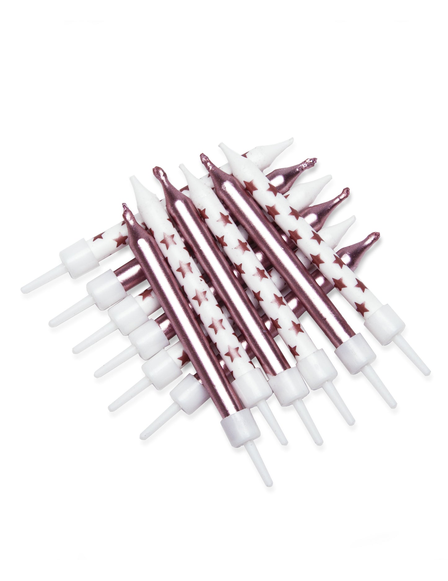 12 свещи със звезди от розово злато 7.5 cm за торта