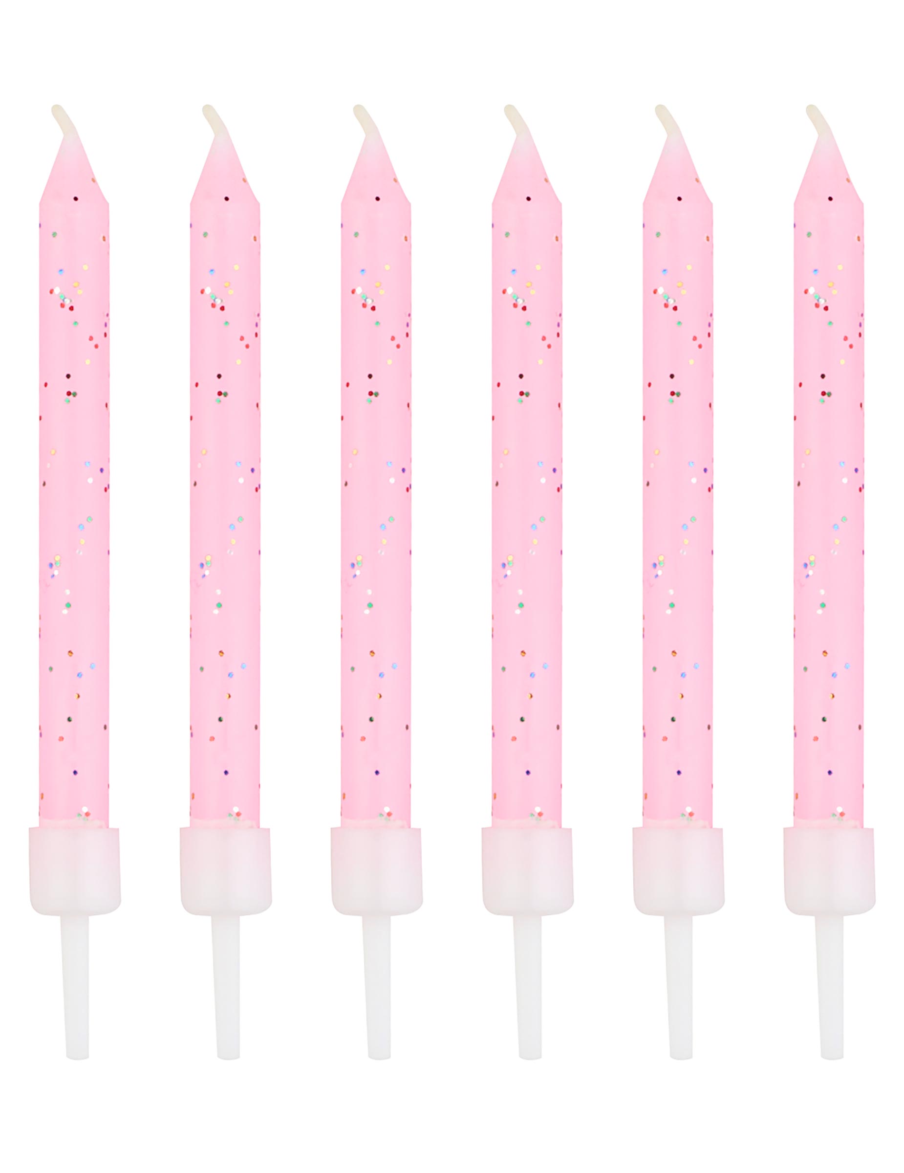 12 bougies à paillettes pour fête roses avec bobèches