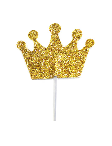 Cake toppers sur pic couronne pour cupcakes dorée pailletée