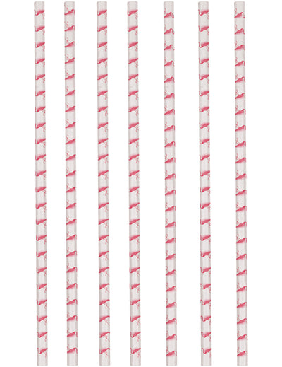 Pailles en carton flamingo paradise pour fête blanches avec motifs flamants roses