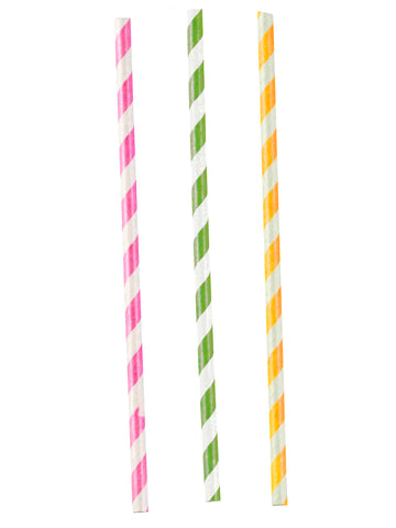 12 розови, зелени и жълти раирани хартиени сламки за партита