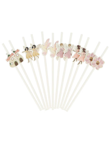 12 сламки за феи, бяла и пастелно розова хартия, 19,5 cm за рождения ден на детето