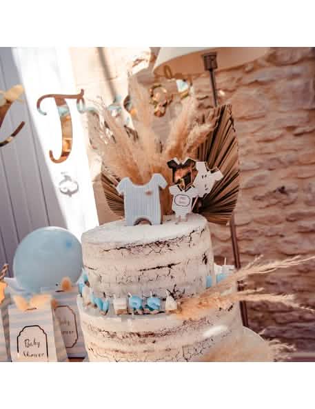 Детайли на шишчетата Petit Trésor за baby shower върху торта