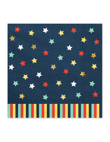 12 цветни хартиени салфетки във формата на звезда, 33 x 33 cm тъмносин фон